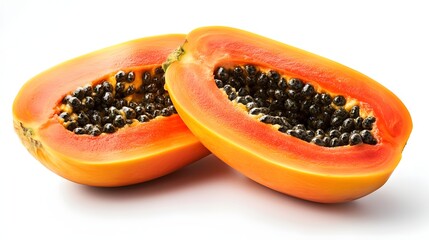 Ripe papaya halves showcasing vibrant orange flesh and black seeds