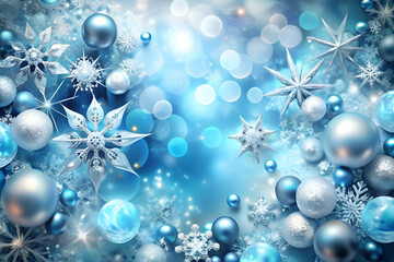Festive Winter Wonderland with Blue and Silver Ornaments