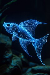 A bioluminescent fish made of glowing particles and energy.