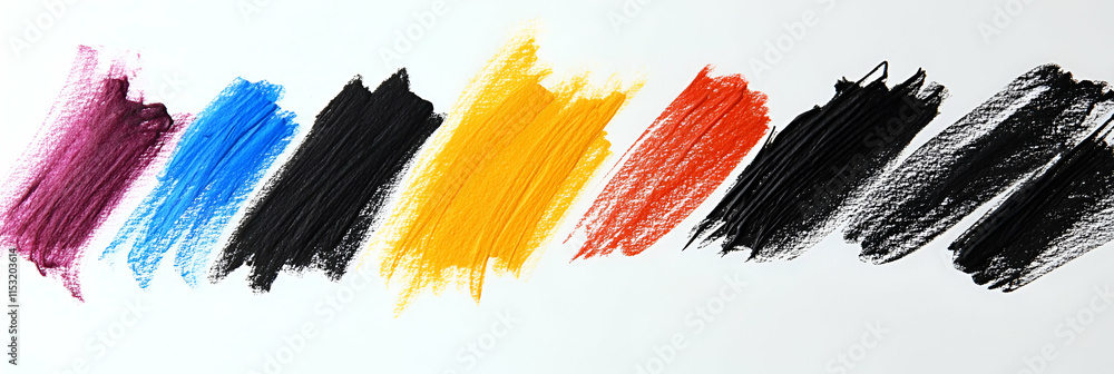 Poster vibrant color strokes on white canvas, a bold and expressive abstract painting showing dynamic brush