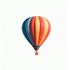 Colorful hot air balloon soaring against a clear sky, showcasing vibrant stripes and an inviting atmosphere, perfect for travel, adventure, and summer activities.