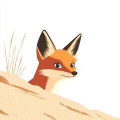 Fototapeta premium Stylized Illustration of a Fox Peeking Over a Sand Dune in a Minimalist Design, Perfect for Nature, Wildlife, or Outdoor-Themed Projects