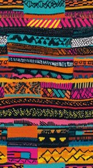 Seamless Linen Knit Textile Background with Colorful Geometric Patterns And Shapes