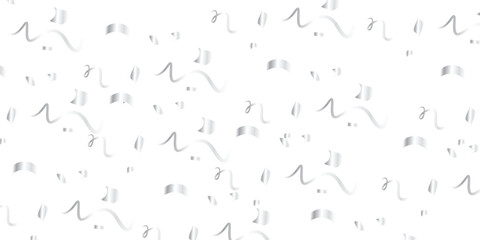 A dynamic, seamless pattern of silver confetti and streamers falling on a transparent background, offering a realistic, decorative look perfect for enhancing the aesthetic of party decor or  event.