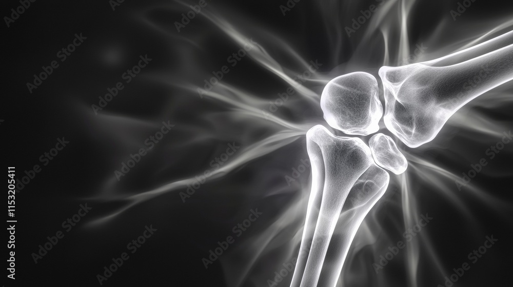 Poster lateral x-ray of the knee showing a dislocated patella with detailed surrounding bone structure