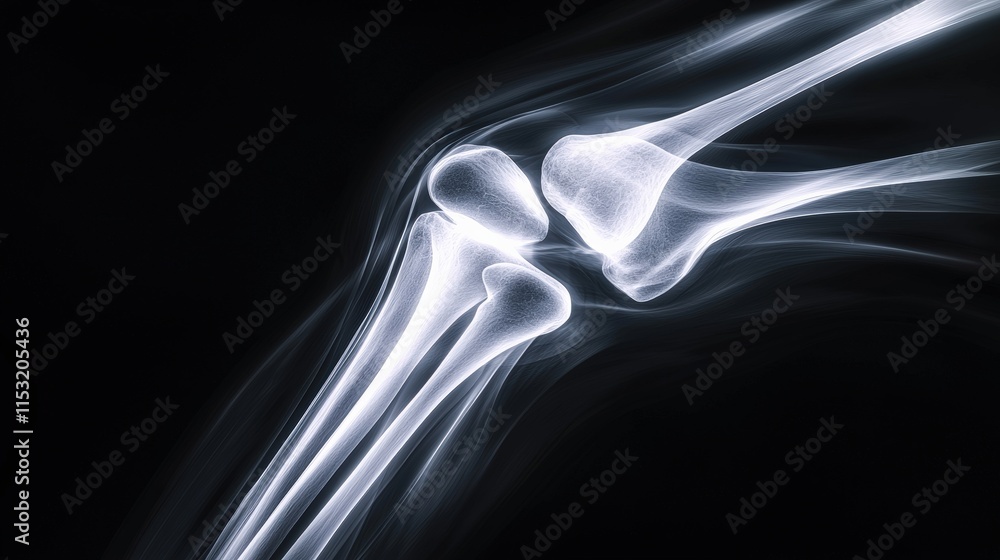 Poster lateral x-ray of the knee showing a dislocated patella with detailed surrounding bone structure
