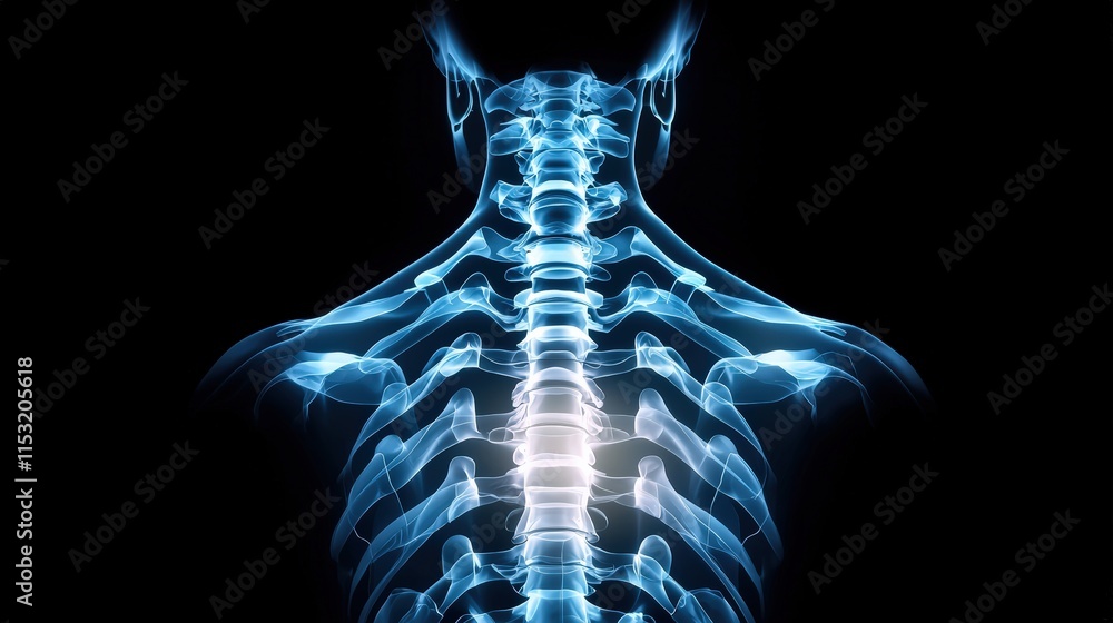 Poster high-definition scan of cervical vertebrae with a focus on the spinal cord