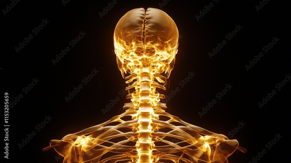 Poster high-definition scan of cervical vertebrae with a focus on the spinal cord