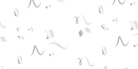 Realistic silver confetti and streamers gently cascade down in a seamless decorative pattern on a transparent background, providing a beautiful and festive design perfect for any celebratory occasion.