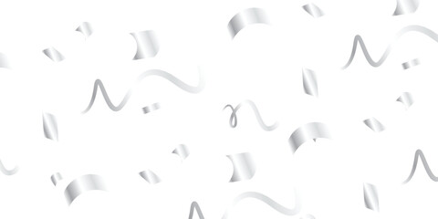 Stunning silver confetti and streamers elegantly cascade in a seamless, realistic pattern on a transparent background, ideal for use in party invitations, event decor, or festive celebration designs.
