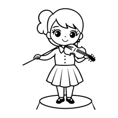 A cute chibi girl is playing the violin line art illustration