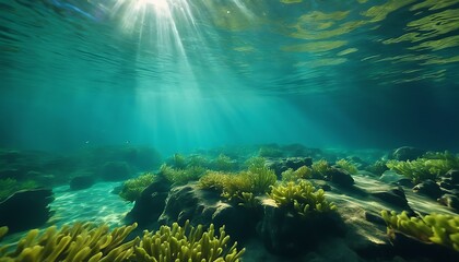 Fototapeta premium Oceans Embrace: Sunlit Symphony Below