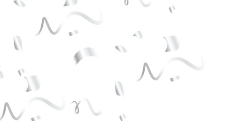 Stunning silver confetti and streamers elegantly cascade in a seamless, realistic pattern on a transparent background, ideal for use in party invitations, event decor, or festive celebration designs.
