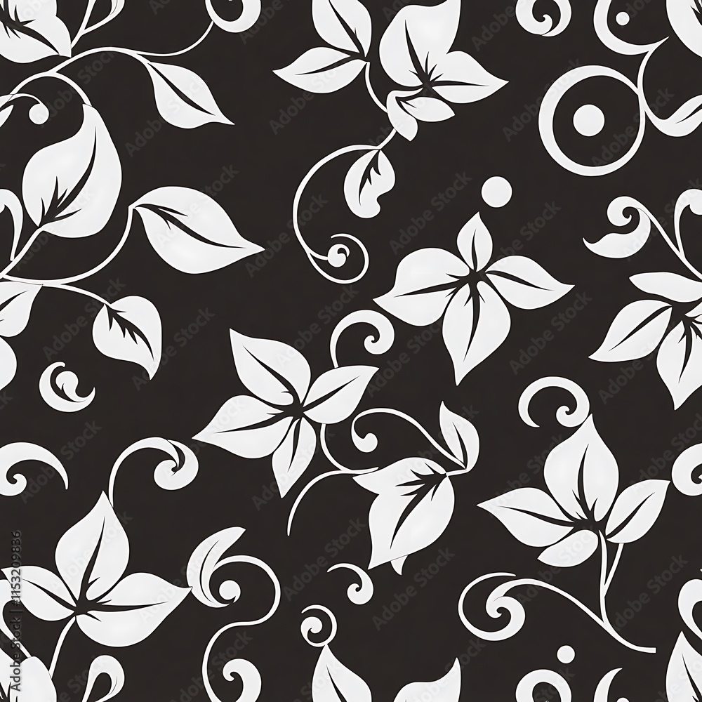 Poster floral vines and swirls seamless pattern: a timeless black and white seamless pattern of delicate fl