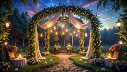 Obraz premium Magical Night Wedding: Outdoor Ceremony Under Starlit Sky
