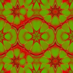 Fototapeta premium Vibrant Red and Green Kaleidoscope Pattern: A mesmerizing, seamless pattern featuring a kaleidoscope of red and green tones. The intricate design creates a captivating visual experience.