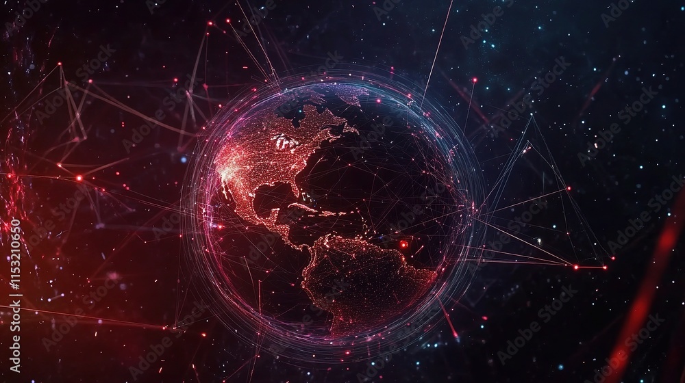 Poster earth surrounded by connection lines and circles in a cosmic setting