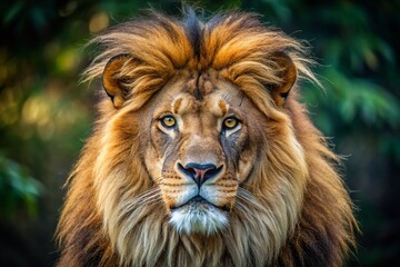 Fototapeta premium Majestic Asiatic Lion Portrait: Wildlife Photography, Endangered Species, Indian Lion, Panthera Leo Persica, Big Cat