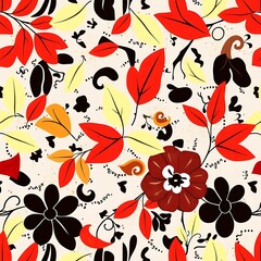 Autumn Floral Fantasy Seamless Pattern 