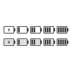 Battery illustration set, flat symbols of batteries