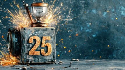 Engraving numbers on a shiny metallic surface workshop photography industrial environment close-up metallic aesthetics for visual impact