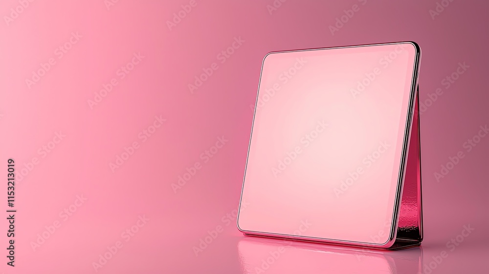 Aufkleber a tablet mockup with an empty display, complemented by subtle pink tones and soft gradient lighting
