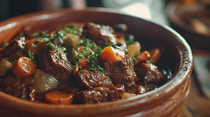 Hearty Beef Bourguignon Stew with Tender Vegetables and Herbs