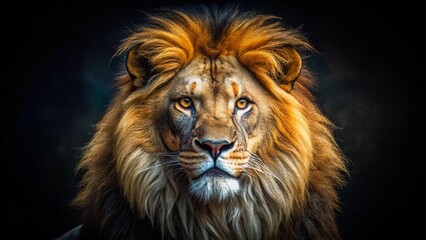 Fototapeta premium Majestic Dark Lion: Powerful Gaze, High Contrast Surreal Portrait