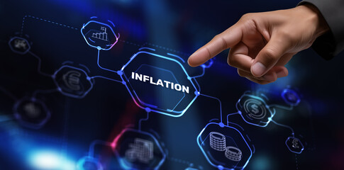 Inscription Inflation on virtual screen. Sustained increase in the general level of prices for goods and services