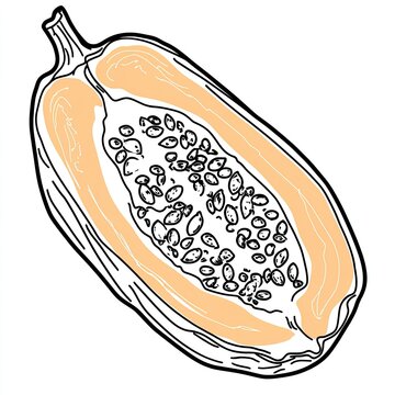 papaya fruit cut open black outline clip art preview