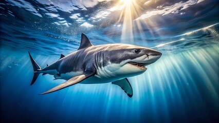 Fototapeta premium Majestic Great White Shark Encounter in Mexico's Pacific Waters - Candid Underwater Shot