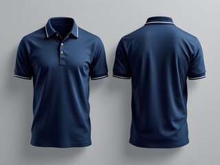 Navy Blue Polo Shirt Mockup Front And Back View White Trim