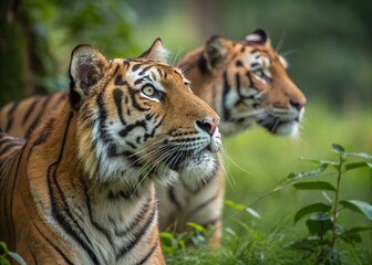 Fototapeta premium Majestic Indian Tigers in Bali Safari: High-Resolution Portrait with Stunning Depth of Field