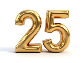 Golden Number TwentyFive Balloons Shiny Reflective Image