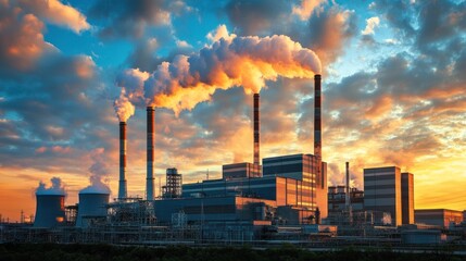 Industrial Sunset: A Silhouette of Power and Pollution