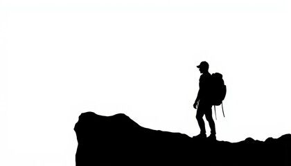 Obraz premium Exploring the edge of a mountain at twilight with a lone silhouette against the clear sky