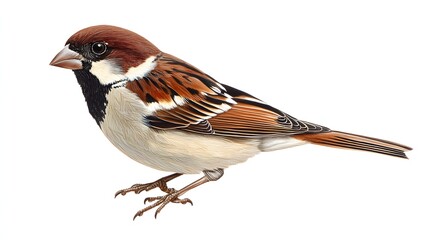 A Detailed Illustration Of A Male House Sparrow Bird