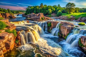 Fototapeta premium Majestic Middle Falls, Big Sioux River, Sioux Falls, South Dakota - Scenic Waterfall Stock Photo