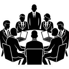 Office Teamwork Silhouette On White Background