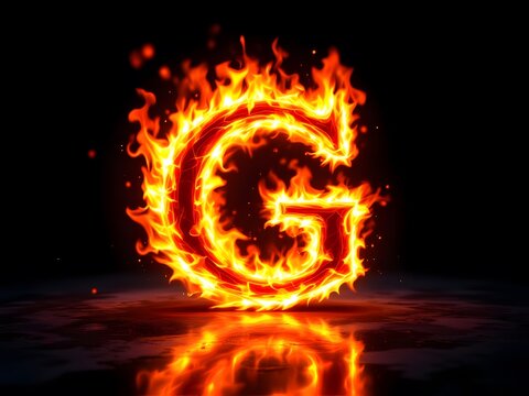 Fiery Letter G Flaming Design Intense Heat Reflection Dark Background