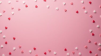 Floating pink hearts on soft pink background