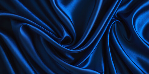 Fototapeta premium Deep blue silk satin backdrop with smooth, flowing folds. Perfect for text or product display.