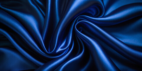 Obraz premium Deep blue silk satin backdrop with smooth, flowing folds. Perfect for text or product display.