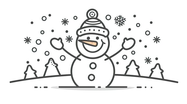 snowman with hat and mittens in winter scene clip art preview