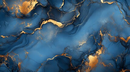 Elegant abstract blue and gold floral marble texture background with intricate patterns for digital design and creative projects