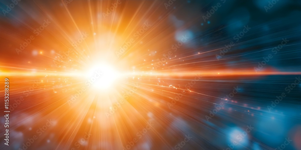 Poster a bright explosion of light with radiating lines and sparkles, creating a dynamic and energetic visu