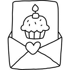 envelope with cupcake and heart
