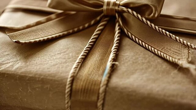 A Beautifully Wrapped Gift Box With Twine Sits on a Rustic Wooden Surface, Radiating Warmth and Charm During the Holiday Season