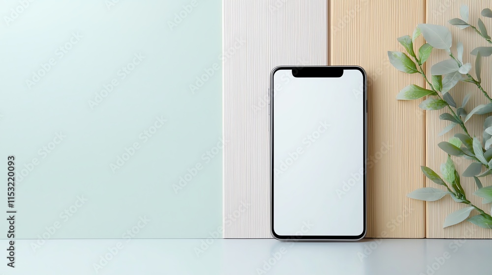 Aufkleber a smartphone with a blank canvas placed against a modern patterned backdrop for a sleek design