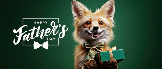 Happy Fathers Day: Adorable Fox with Gift Celebrates Dad